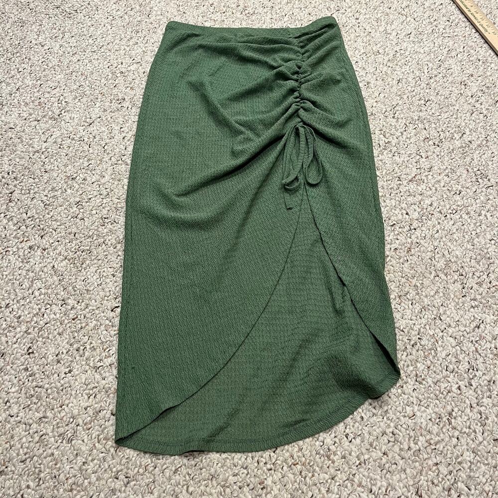 NEW Cider Texture Midi Drawstring Skirt XL Green Casual Classic Casual Stretch